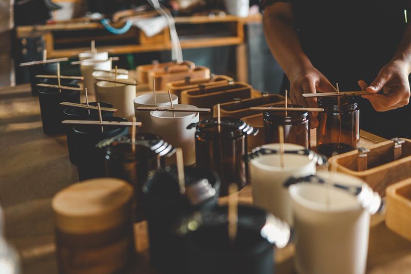 The process of making candles in the workshop.