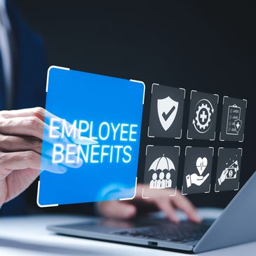 Businessman selecting employee benefits on a digital interface.