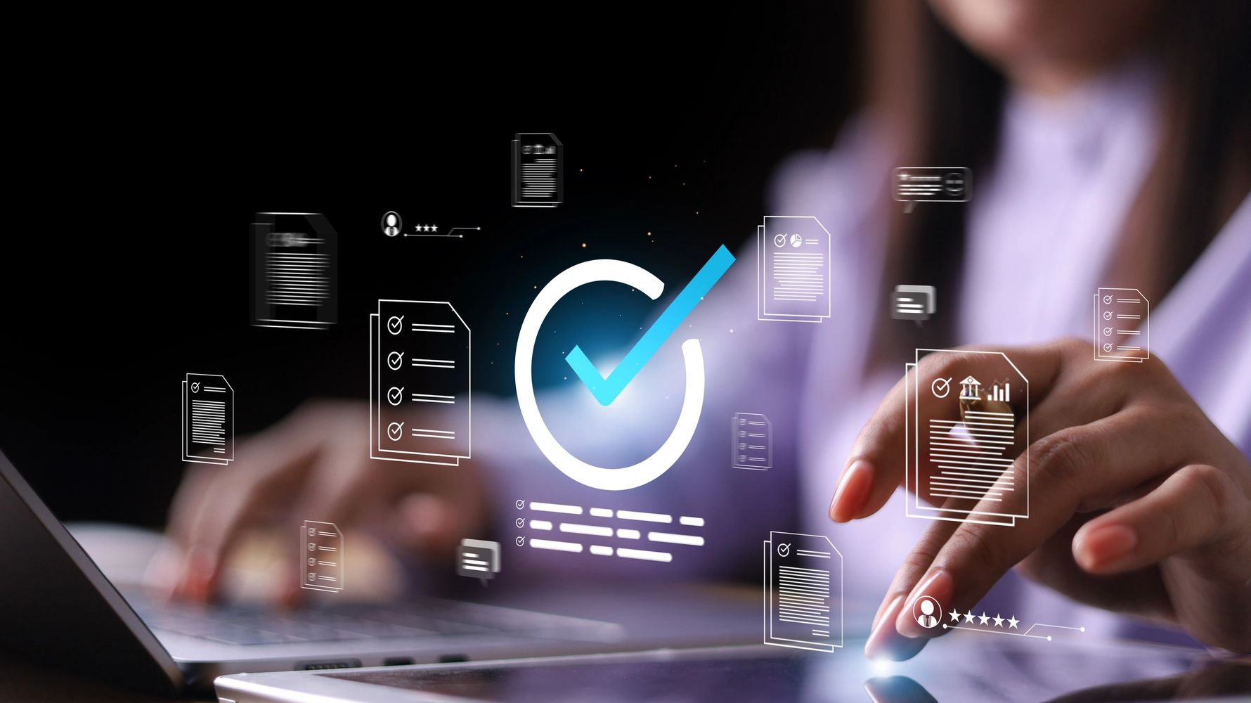Digital marketing and accounting documents and icons organized by Sharp Digital Analytics 