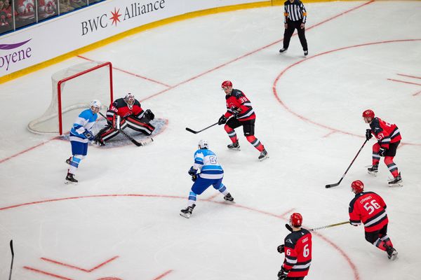A Team playing hockey