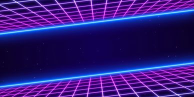 Glowing neon grid with a retro futuristic design and starry space background.