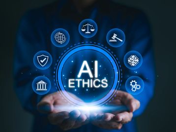AI ethics hologram in the palm of a mans hands 