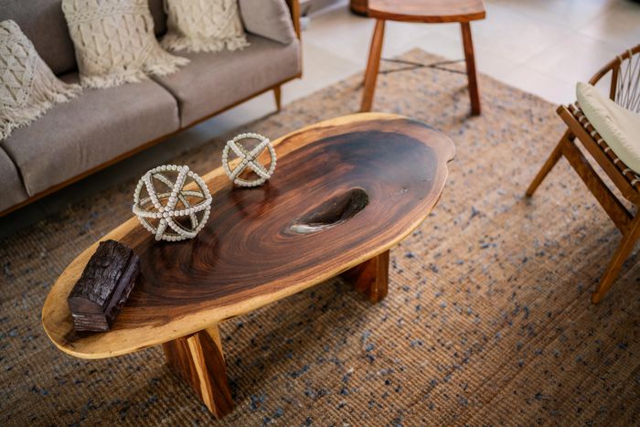 Rustic furniture in cozy living spaces
