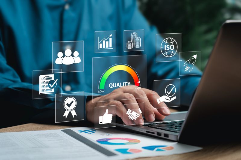 High-quality control concept, Businessman management company and business target control, Organizational, HR, Product, Financial, Document approval, Service best certificate industrial,  Standard iso