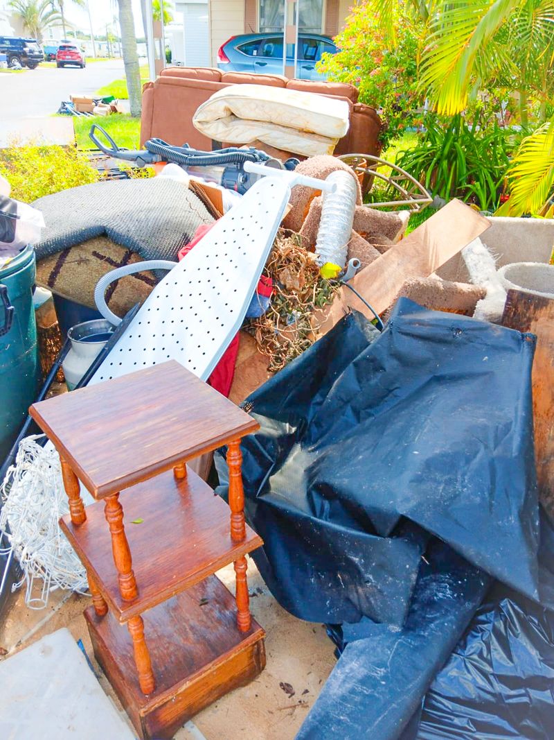Furnishings and household appliances outside of a damaged house by flooding from Hurricane Helene, St. Petersburg, Florida on September 26th 2024. After the flood has receded, all the damage becomes visible and the clean up work begins.