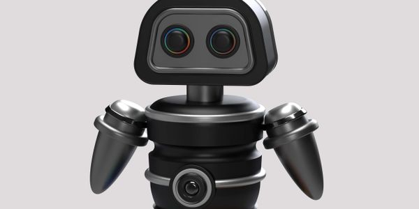 A sleek black robot with dual camera eyes and cone-shaped arms.