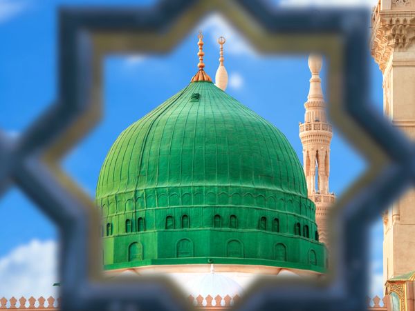 The green dome in the prophets mosque in Madinah