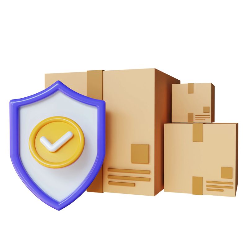 3D Illustration of Secure Package Delivery with Shield and Check Mark, Parcel Protection, Shipping Insurance, E-commerce Logistics, Safe Shipment Confirmation, Supply Chain Security