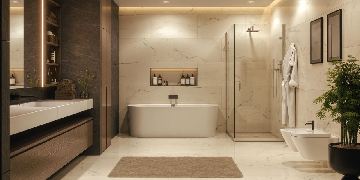 Luxury white marble shower in master bathroom – custom tile installation by Issaquah tile contractor