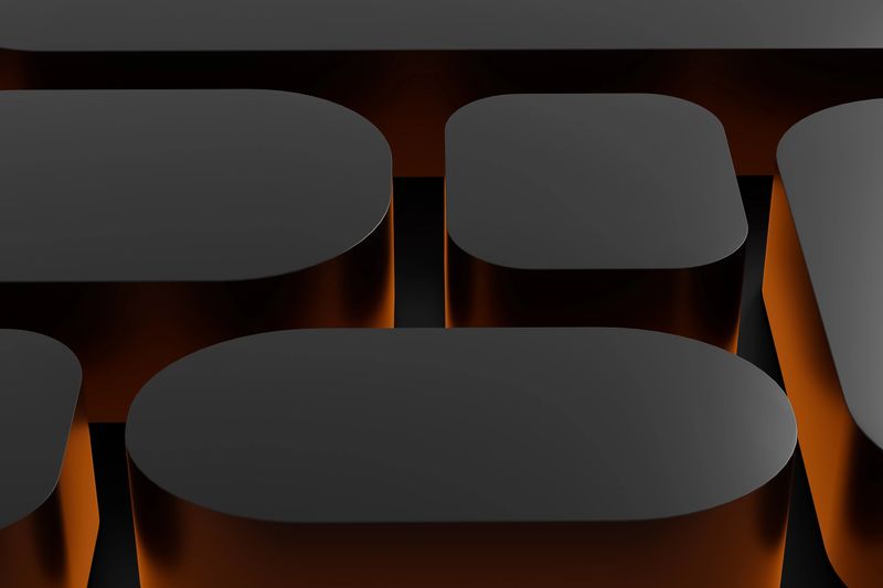 3d render illustration A black and orange image of a keyboard with a black background.