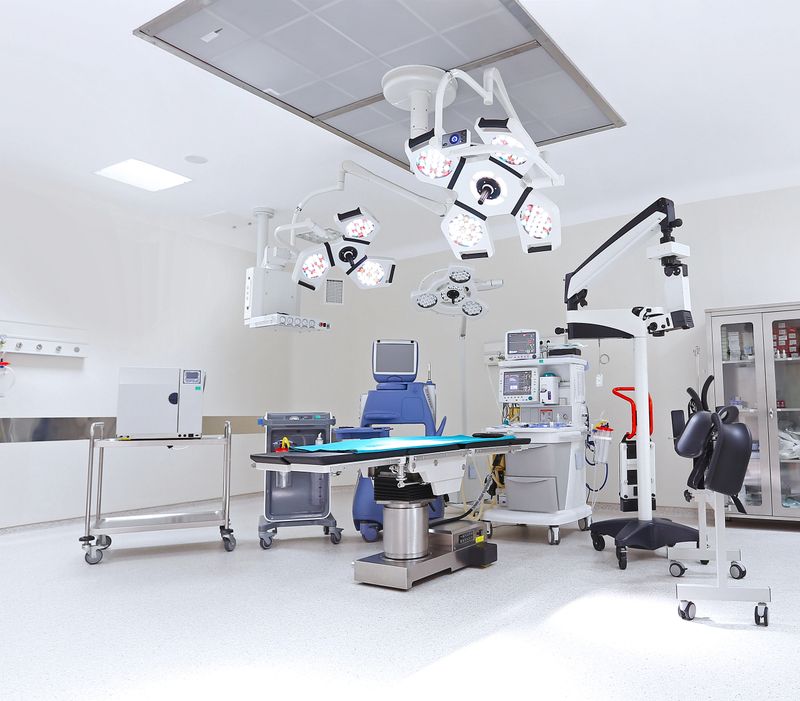 Operating room with operating table and surgical equipment
