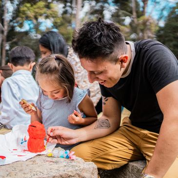 Families in supportive activities.