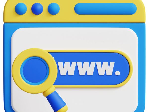 Illustration of a web browser search with www and magnifying glass.