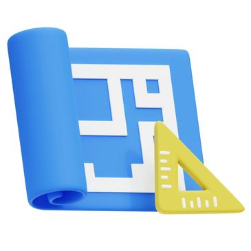Blueprint and yellow triangular ruler.