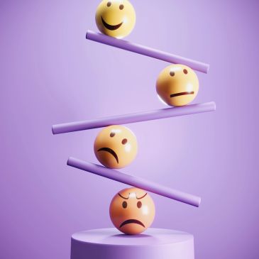 Stacked emoticons showing different emotions on purple bars.