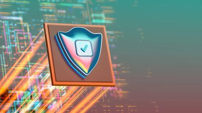 3D shield with checkmark symbolizing cybersecurity protection.