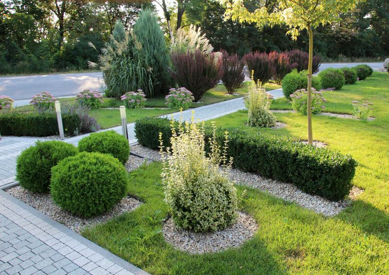 Fragments of modern design from landscaping in the garden, park, square, recreation area