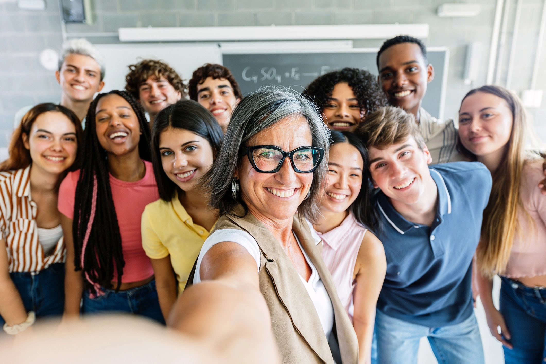 Teacher and students taking a selfie