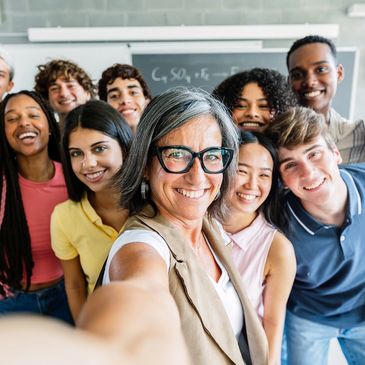 Tutor with class of students