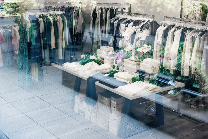 A fashionable clothing store offering the latest styles and clothes.  Bright, clean space and lighting.  Shot in Bellevue Washington, USA.