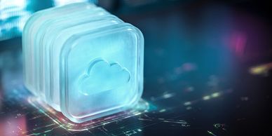 Transparent cubes with cloud symbols representing cloud technology.