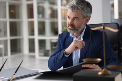 Thoughtful businessman in an office.