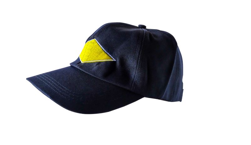 Black baseball cap with yellow patch for your logo.