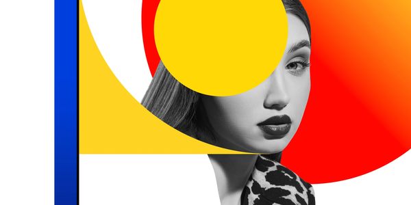 Artistic portrait blending geometric shapes with a woman's face in black and white.