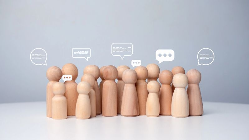 Joining a group listening to discussions sharing creative experiences the face-to-face communicate talking and meeting with strangers, Conversation exchange of ideas in an organization or in society.