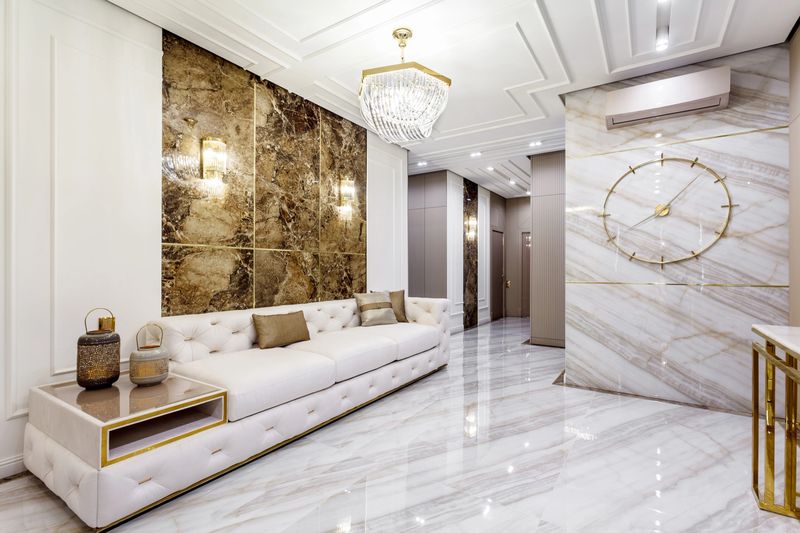 Living room in rich modern home italian marble floor