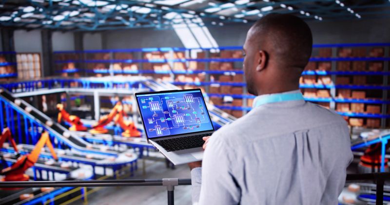 Engineer Worker Using Warehouse Automation Dashboard In Logistic Center