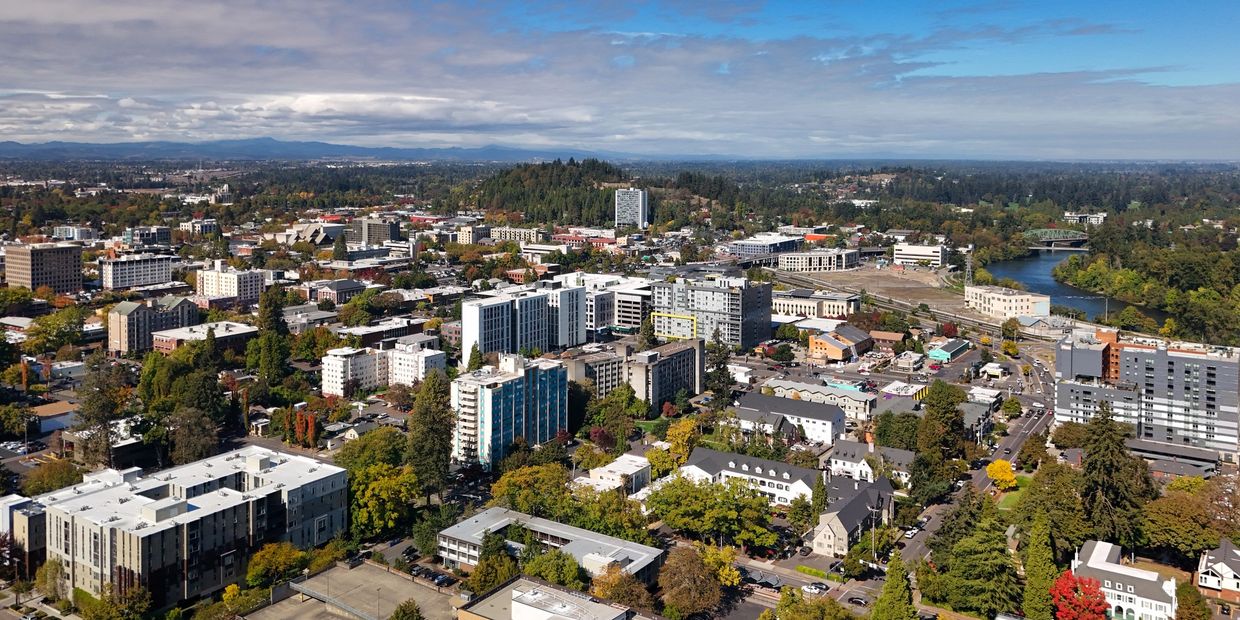 Overview of Downtown Eugene in Lane County, Oregon.