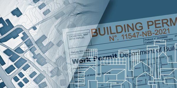 Illustration of city skyline and building permit