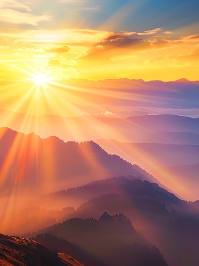 sunlight streaming on the mountains