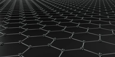 3D model of a graphene molecular structure with hexagonal patterns.