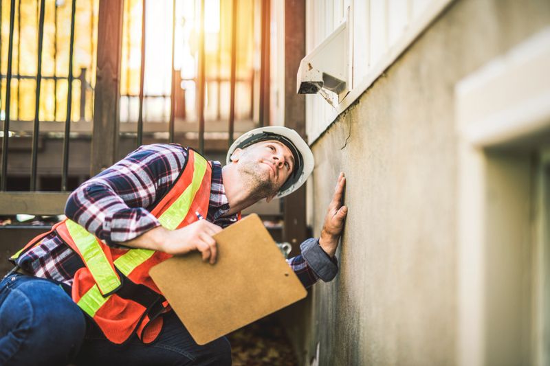 The inspector or engineer is checking the dryer evacuation structure and house.