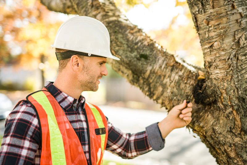 A man holding a clipboard, inspect tree