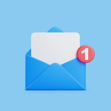 Blue envelope icon with a notification badge showing 1 new message.