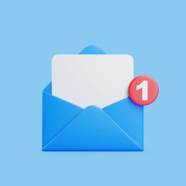 Blue envelope with one notification badge on pale blue background.