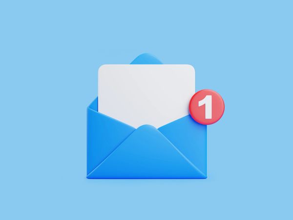 Blue envelope with a notification badge indicating one new message.