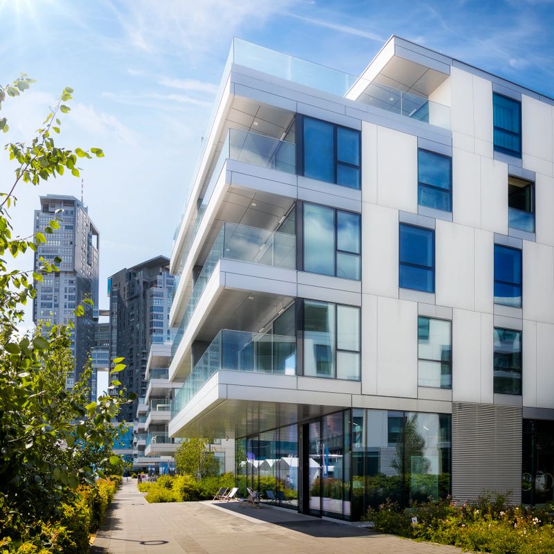 Modern, white apartment building, Gdynia, Poland