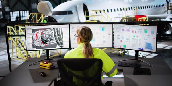 Woman in front of multiple monitoring screens