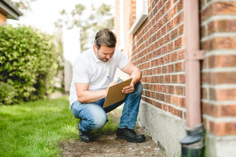 The inspector or engineer is checking the building structure and house. After the renovate is complete