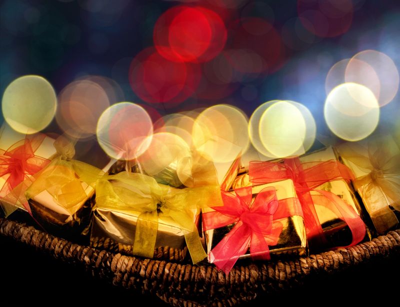 Close up pile of gift boxes