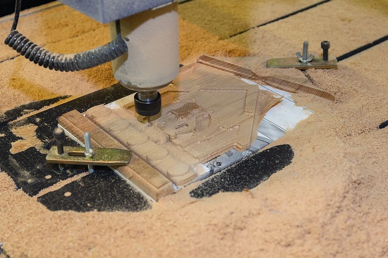 CNC milling machine carving wooden workpiece