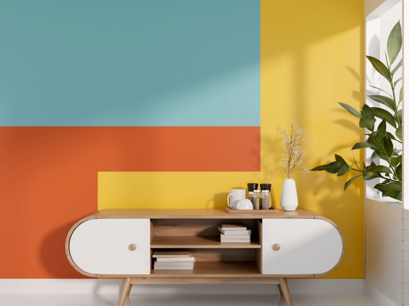 A designed interior with specified wallcovering in place