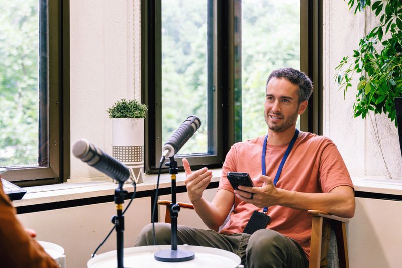 Man taking part in interview for podcast