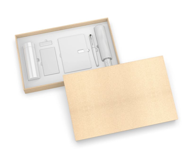 Corporate gift set paper hard box for branding template. 3d illustration.