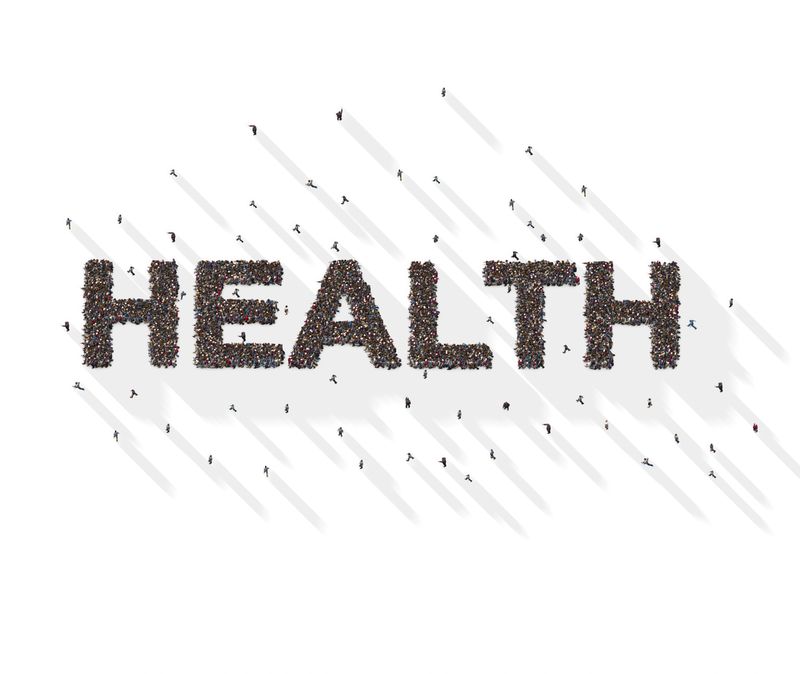 Large group of people forming Health lettering text in social media and community concept on white background