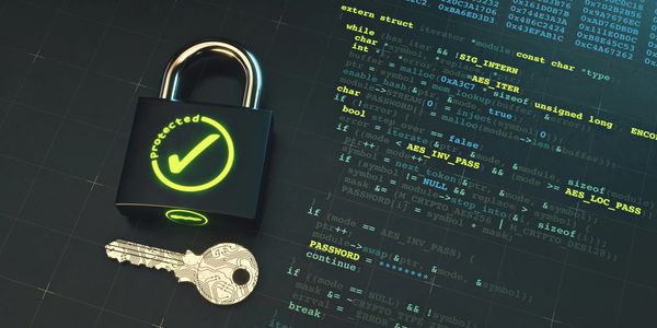 Stock image of padlock, hey and code representing secure SDLC, 
